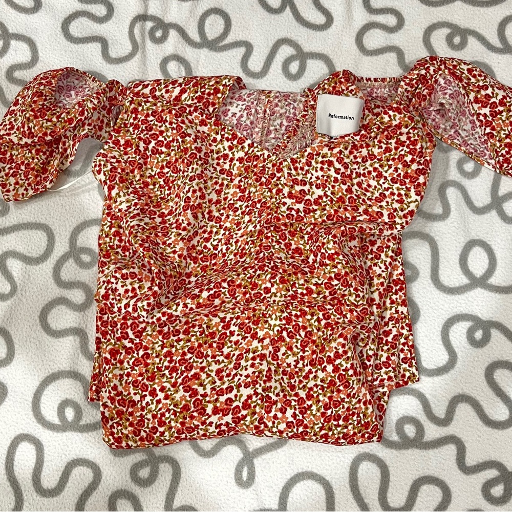 Reformation Red Floral Sweetheart Midi Dress - Picture 4 of 5